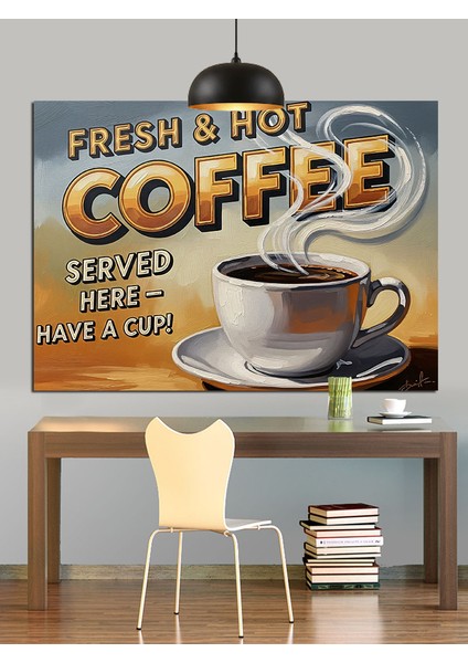 Retro Kahve Reklamı Afişi Dekoratif Kanvas - Mdf Ahşap Tablo modelleri