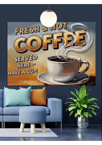 Retro Kahve Reklamı Afişi Dekoratif Kanvas - Mdf Ahşap Tablo fırsatları