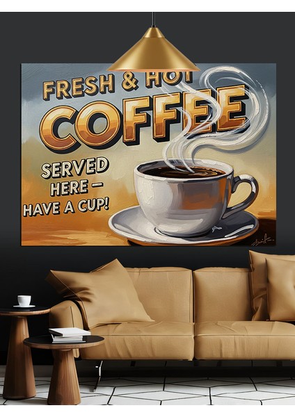 Retro Kahve Reklamı Afişi Dekoratif Kanvas - Mdf Ahşap Tablo indirimleri