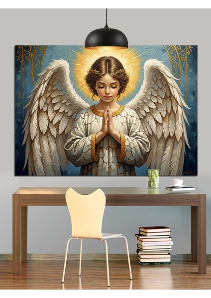 Kanatlı Melek Figürü Dua Ediyor Dekoratif Kanvas - Mdf Ahşap Tablo