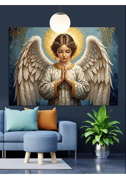 Kanatlı Melek Figürü Dua Ediyor Dekoratif Kanvas - Mdf Ahşap Tablo fiyatları