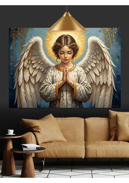 Kanatlı Melek Figürü Dua Ediyor Dekoratif Kanvas - Mdf Ahşap Tablo modelleri