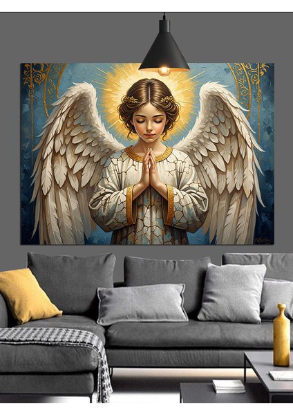 Kanatlı Melek Figürü Dua Ediyor Dekoratif Kanvas - Mdf Ahşap Tablo fırsatları