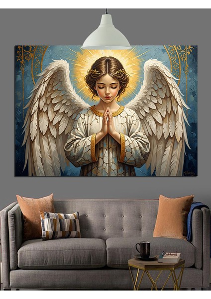Kanatlı Melek Figürü Dua Ediyor Dekoratif Kanvas - Mdf Ahşap Tablo indirimleri