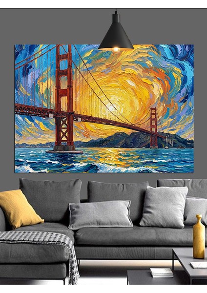 Golden Gate Köprüsü Gün Batımı Dekoratif Kanvas - Mdf Ahşap Tablo