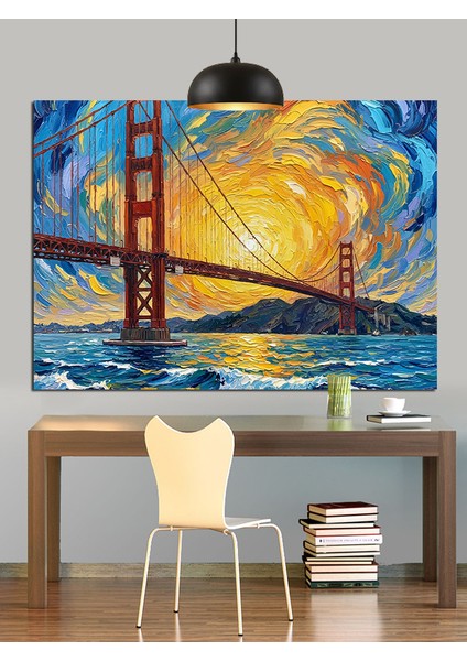 Golden Gate Köprüsü Gün Batımı Dekoratif Kanvas - Mdf Ahşap Tablo modelleri