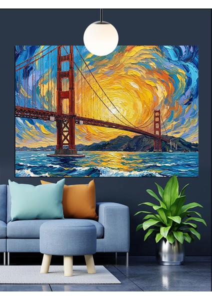 Golden Gate Köprüsü Gün Batımı Dekoratif Kanvas - Mdf Ahşap Tablo fırsatları