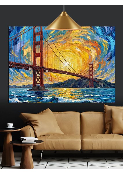 Golden Gate Köprüsü Gün Batımı Dekoratif Kanvas - Mdf Ahşap Tablo indirimleri