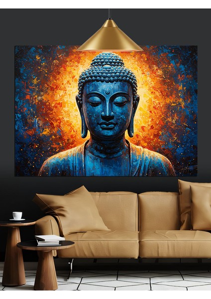 Mavi Buda Heykeli Işık Yüzü Dekoratif Kanvas - Mdf Ahşap Tablo
