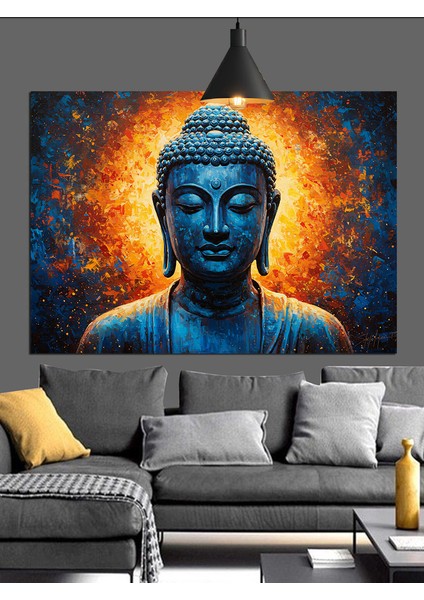 Mavi Buda Heykeli Işık Yüzü Dekoratif Kanvas - Mdf Ahşap Tablo fiyatları