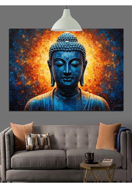 Mavi Buda Heykeli Işık Yüzü Dekoratif Kanvas - Mdf Ahşap Tablo modelleri