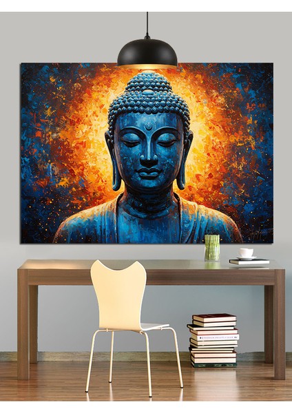Mavi Buda Heykeli Işık Yüzü Dekoratif Kanvas - Mdf Ahşap Tablo fırsatları