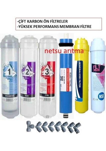 Çift karbonlu-tüm kapalı kasa su arıtma cihazı filtresi,6 lı Filtre -