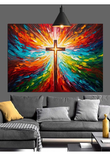 Soyut Renkli Haç Figürü Tablosu Dekoratif Kanvas - Mdf Ahşap Tablo