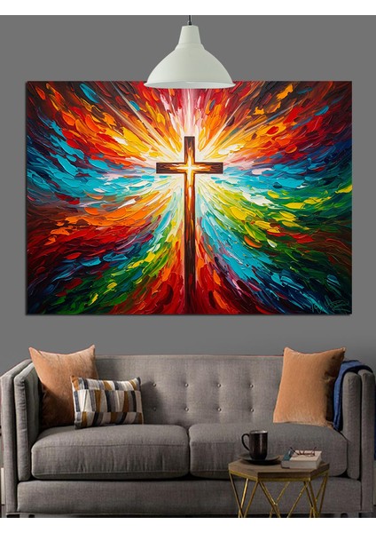 Soyut Renkli Haç Figürü Tablosu Dekoratif Kanvas - Mdf Ahşap Tablo fiyatları