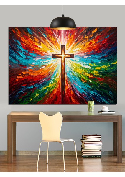 Soyut Renkli Haç Figürü Tablosu Dekoratif Kanvas - Mdf Ahşap Tablo modelleri