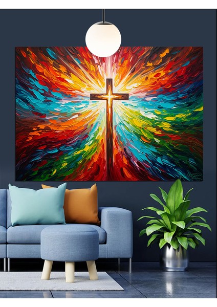 Soyut Renkli Haç Figürü Tablosu Dekoratif Kanvas - Mdf Ahşap Tablo fırsatları