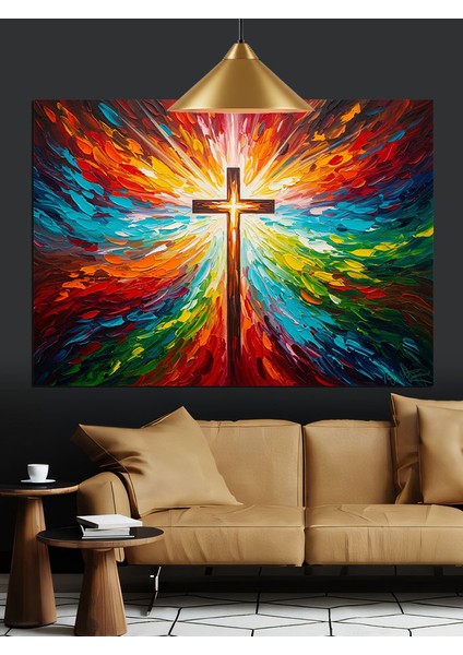 Soyut Renkli Haç Figürü Tablosu Dekoratif Kanvas - Mdf Ahşap Tablo indirimleri