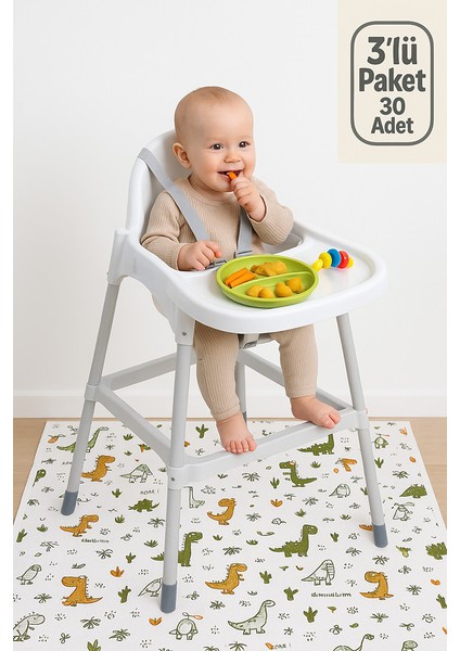 Mama Sandalyesi Altı ve Aktivite Örtüsü 3 Rulo 30 Adet 100X120 cm - Sevimli Dinazorlar fırsatları