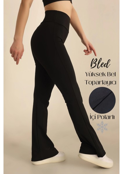 Premium Içi Polarlı, Şardonlu,dalgıç, Ispanyol Paça, Toparlayıcı, Kışlık Örme Tayt Pantalon Siyah