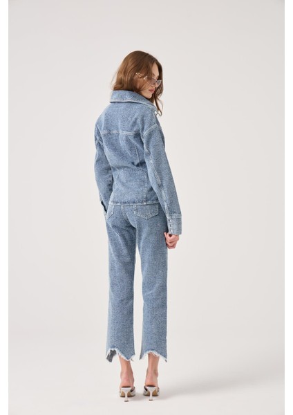 Özel Kumaş Efektli Belden Oturmalı Laura Jean Ceket Mavi indirimleri