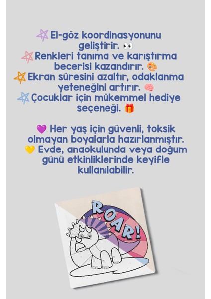 Dinazor Roar Temalı Çocuk Tuval Boyama Seti | Tuval + 6 Renk Akrilik Boya + Fırça indirimleri