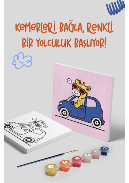 Zürafa Temalı Çocuk Tuval Boyama Seti | Tuval + 6 Renk Akrilik Boya + Fırça