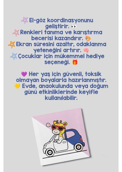 Zürafa Temalı Çocuk Tuval Boyama Seti | Tuval + 6 Renk Akrilik Boya + Fırça indirimleri