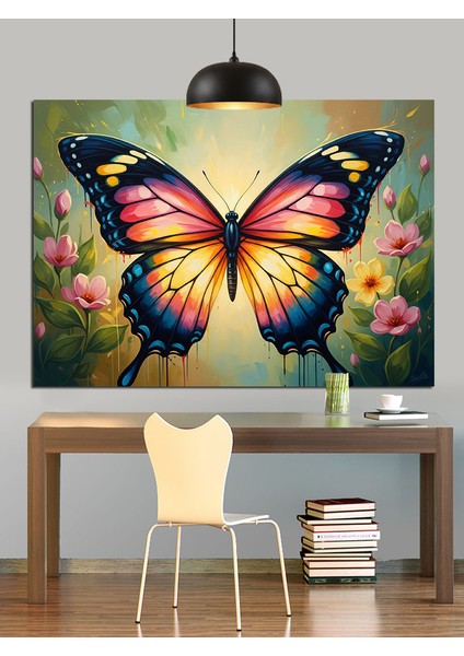 Parlak Renkli Büyük Kelebek Figürü Dekoratif Kanvas - Mdf Ahşap Tablo