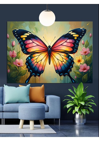 Parlak Renkli Büyük Kelebek Figürü Dekoratif Kanvas - Mdf Ahşap Tablo fiyatları