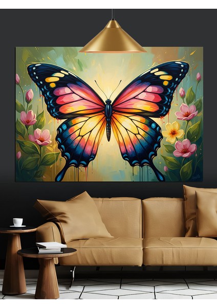 Parlak Renkli Büyük Kelebek Figürü Dekoratif Kanvas - Mdf Ahşap Tablo modelleri