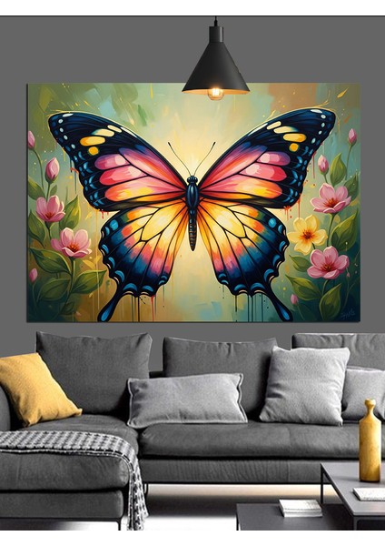 Parlak Renkli Büyük Kelebek Figürü Dekoratif Kanvas - Mdf Ahşap Tablo fırsatları