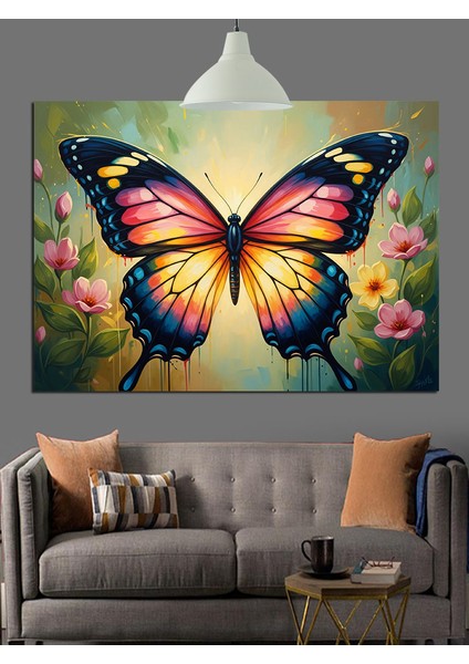Parlak Renkli Büyük Kelebek Figürü Dekoratif Kanvas - Mdf Ahşap Tablo indirimleri