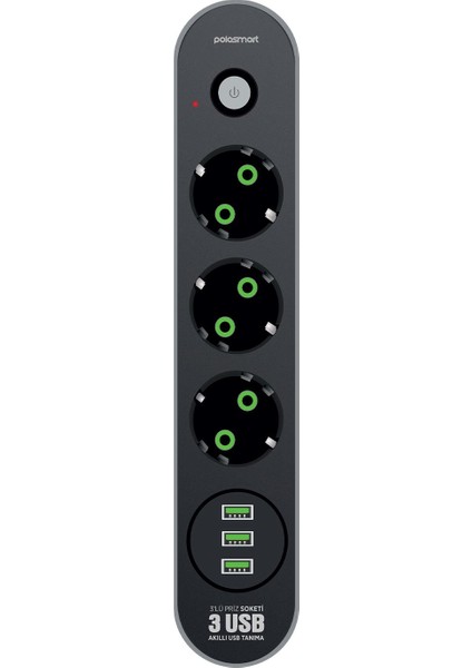 MP19 Uzatma Kablosu 3 Prizli 3 Usb'li 2 Metre Kısa Devre Korumalı Siyah