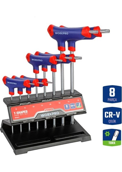 WP200543 8 Parça Cr-V T Tipi Uzun Delikli Torx Profesyonel Allen Anahtar Takımı