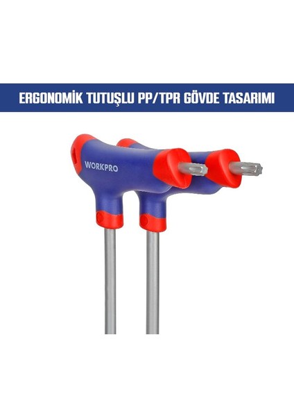 WP200543 8 Parça Cr-V T Tipi Uzun Delikli Torx Profesyonel Allen Anahtar Takımı modelleri