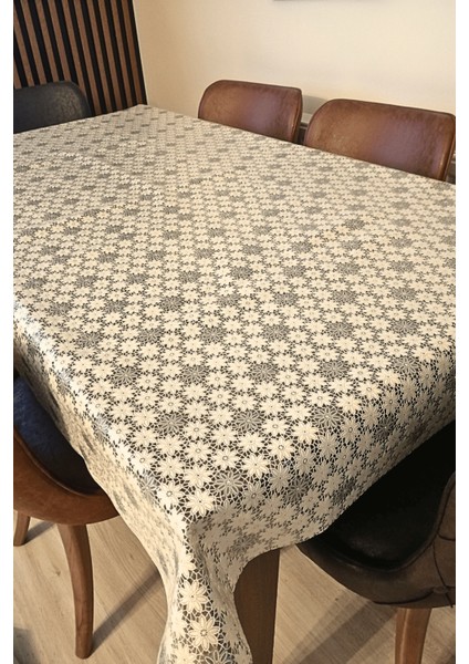 Dantel Görünümlü Üstü Şeffaf Kaplı Muşamba Masa Örtüsü -Krem Renk-Farklı Ölçülerde-Pptsn fiyatları