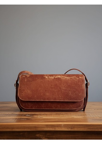 Süet Baget Kadın El ve Omuz Çantası Acı Kahve