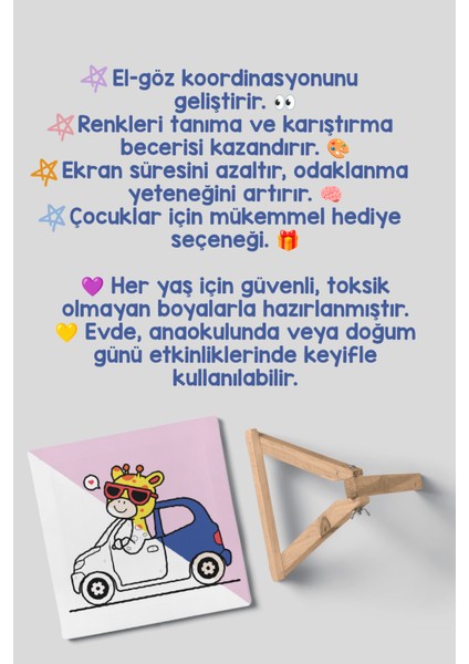 Zürafa Temalı Çocuk Şövale Tuval Boyama Seti | Ahşap Şövale+Tuval+6 Renk Akrilik Boya+Fırça indirimleri