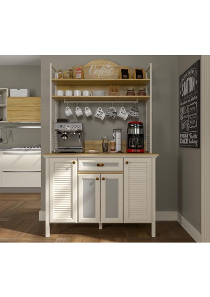 Valena Kahve Köşesi Erzak Dolabı Çok Amaçlı Dolap Airfry Dolabı 4 Kapaklı 1 Çekmeceli Bardak Askılıklı 120 cm Minifixli fiyatları