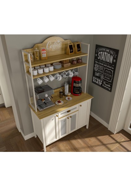 Valena Kahve Köşesi Erzak Dolabı Çok Amaçlı Dolap Airfry Dolabı 4 Kapaklı 1 Çekmeceli Bardak Askılıklı 120 cm Minifixli fırsatları