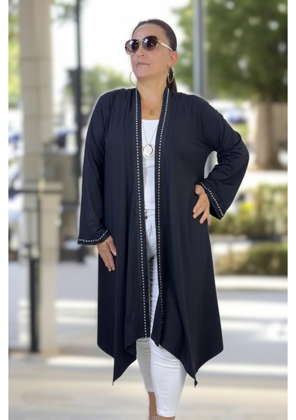 Kol Manşetleri Dantel Şal Yaka Taş Işlemeli Uzun Mevsimlik Kap Ceket