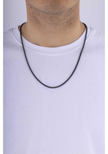 Siyah Renk Köşeli Kare Kesim Erkek Çelik Zincir