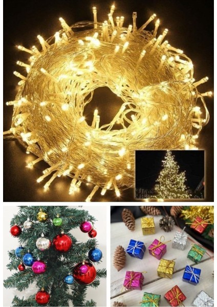 Özel 3 Lü Yılbaşı Seti 12 Adet Mini Hediye Paketi 6’lı Renkli Çam Ağacı Topları 10 Metre LED Işık