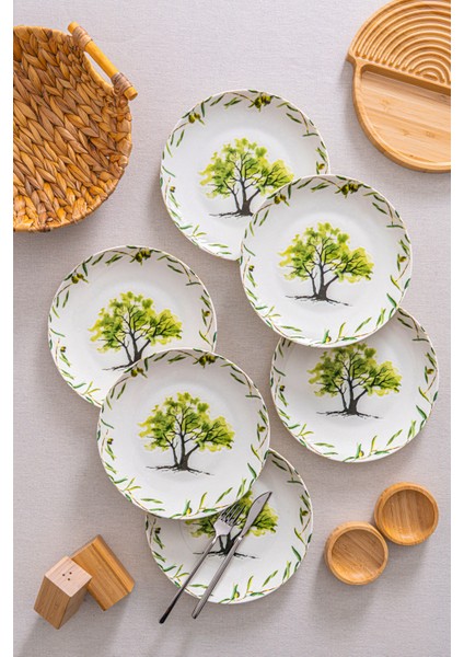 Olive 25 cm Servis Tabağı 6’lı Set – Akdeniz Zeytin Desenli Premium Porselen