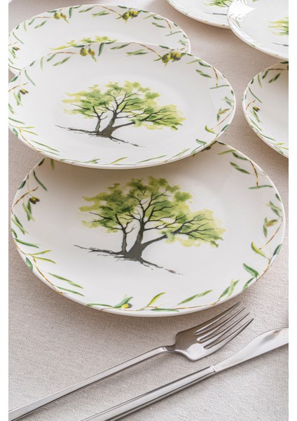 Olive 25 cm Servis Tabağı 6’lı Set – Akdeniz Zeytin Desenli Premium Porselen modelleri