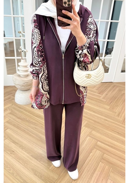 Desenli Oysho Ikili Takım 1653 - Bordo modelleri