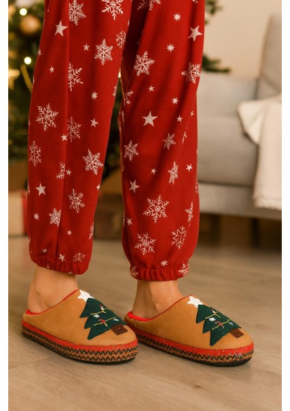 Kadın Yılbaşı Temalı Şerit Detaylı Ev Terliği