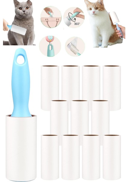 Saplı Tüy Bırakmayan Yapışkan Rulo 60 Sayfa 11 Yedekli Tüy Toplayıcı Set