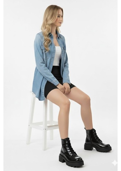 Kadın Metal Toka Detaylı Rugan Bağcıklı Fermuarlı Bot